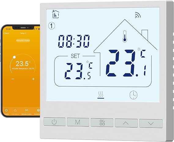 Beok Smart Wifi Thermostat for Gas Boiler and Water Underfloor Heating, Remote & Voice Control, Compatible with Tuya App, Alexa, Google Assistant, Flush-mounted Room Thermostat 230V 3A