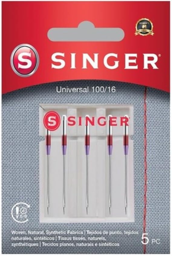 Universal Sewing Machine Needle Singer 2020 100/16, Metal, Silver, Set of 5, Dimensions: 7 x 0.1 x 4 cm