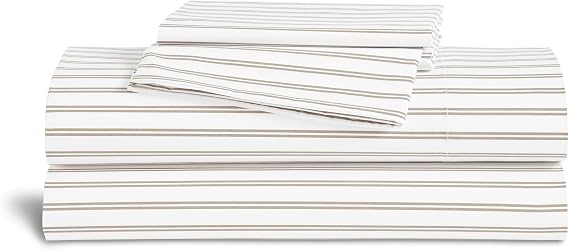 Brooklinen Percale ホットスリーパー用シーツ4点セット - キング、ストライプペブル