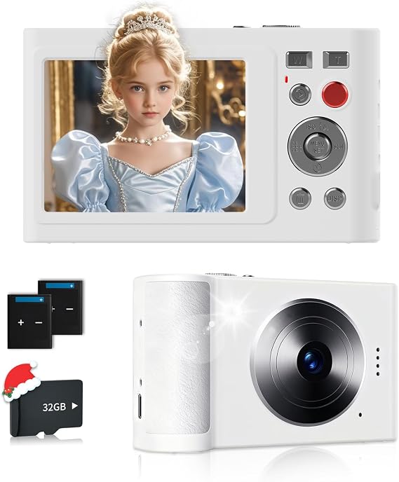 4K Digital Camera, 64MP Point and Shoot Camera, White