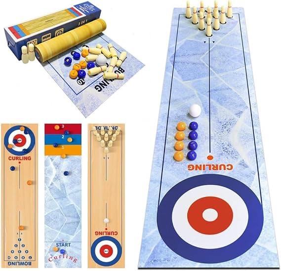 Tabletop Curling Game,3 in 1 Curling Game,Portable Team Board Games,Tabletop Training Family Party Games for Kids and Adults Indoor, Travel