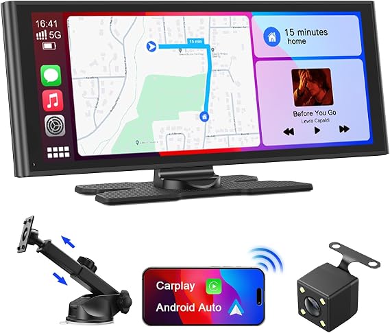 Avylet 9.26" Wireless Carplay Screen for Portable Apple Car Play & Android Auto, OTA Upgrade, Car Tablet Touchscreen, Backup Camera, Voice Control, GPS Navigation, Mirror Link, Bluetooth 5.0, FM, AUX