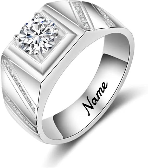 SISGEM 1ct Moissanite Ring for Him, 925 Sterling Silver Mens Wedding Ring, D Color VVS1 Moissanite Round Brilliant Band for Men Father Birthday Anniversary Size UK I-Z+6