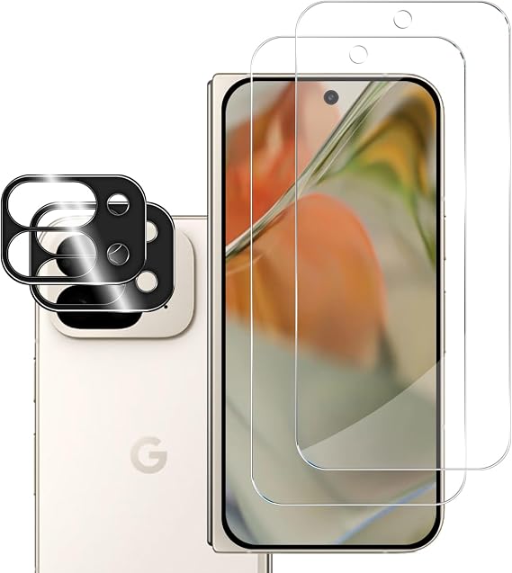 BIGFACE Pixel 9 Pro用 折りたたみ強化ガラススクリーンプロテクター + カメラレンズプロテクター 2 + 2枚パック 超音波指紋ロック解除 傷防止 ケースフレンドリー Google Pixel 9 Pro Fold 5G用HDフィルム