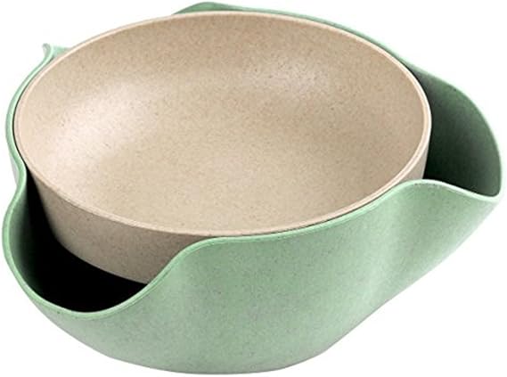 Plutreas Double Dish Pistachios Bowl, Snack Serving Bowl for Peanuts Pistachios Cherries Edamame Fruits Candy (Green)
