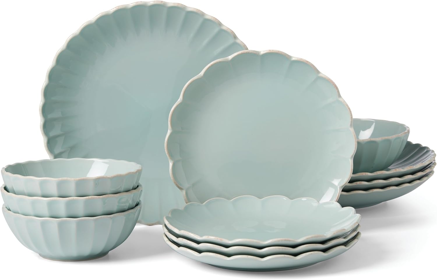 Lenox French Perle Scallop Ice Blue 12Pc Dinnerware Set, 17.70, White