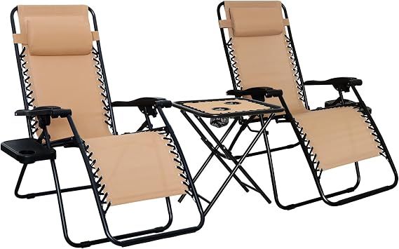 Amazon Basics Zero Gravity Chair with Side Table, Set of 2, Beige