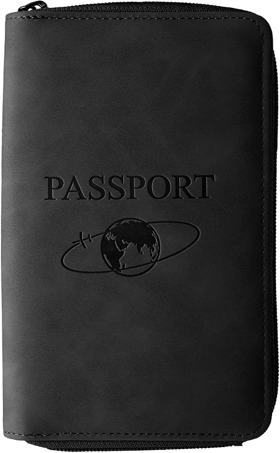 Multi Function Passport Holder Travel Wallet, Durable Zippered Passport Organizer with Slots for Tickets, Boarding Pass, and Travel Documents (Matte Black)