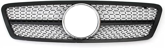 Front Ribbed Grill For Benz For C-Class W203 2001-2007 Sedan 4D Wagon Glossy Black AMG Style Front Bumper Grille Diamonds Racing(Diamond-Chrome Black)