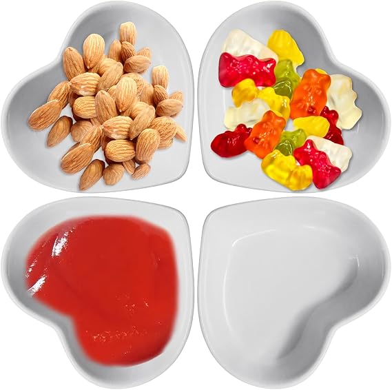 4PCS Ceramic Dipping Bowls, Heart Shaped Mini Ceramic Seasoning Dish, Sushi Dipping Dish, Snack Dish for Appetizers, Desserts, Ice Cream, Perfect for Dinner, Afternoon Tea, Baking, Grilling