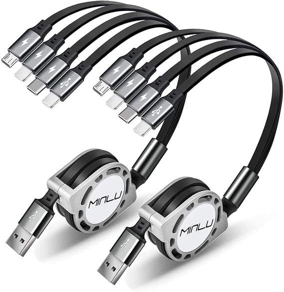 Minlu Multi Charger Cable, 4 in 1 Retractable Charging Cable [2Pack 1.2M]