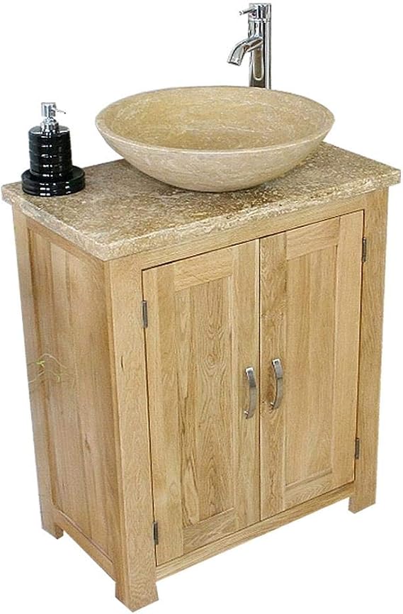 Solid Oak Bathroom Vanity Unit | Oak Sink Bathroom Cabinet | Stone Worktop Sink (Unit C)