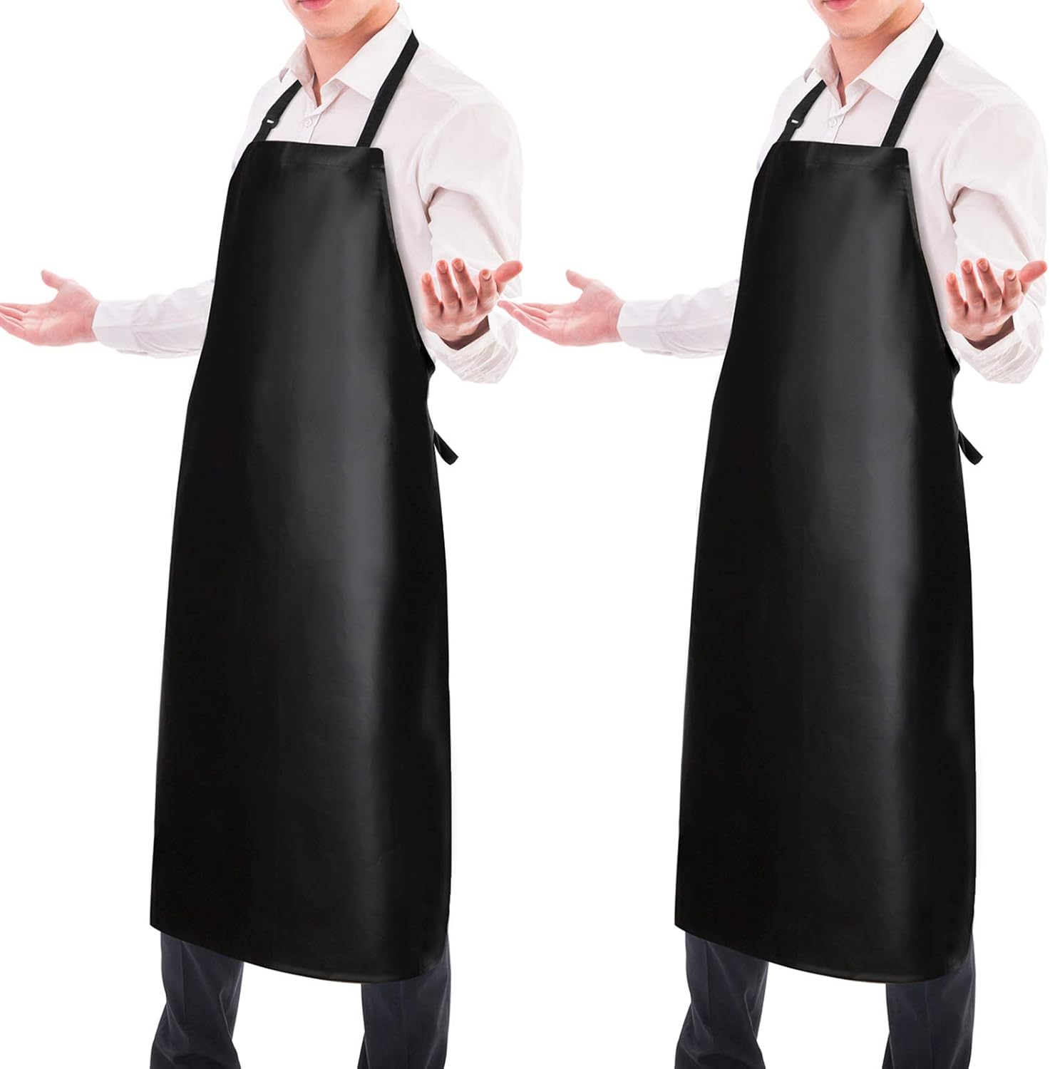 Gotega 2 Pack Waterproof Rubber Vinyl Apron, 40 Inch Heavy Duty Chemical Resistant Lab Apron Butcher Adjustable Bib for Dishwashing Kitchen Cooking Drawing Black