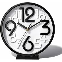 Modern Black & White Table Clock – 17.3cm Silent Non-Ticking Quartz Desk Clock | Contemporary Analog Clock for Office, Bedroom, Kitchen, or Living Room Décor clock | Silent | Stereoscopic Scale