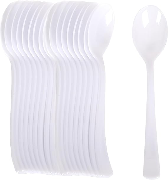 100 Reusable Spoons High Strength 19 cm White Reusable Spoon for Birthdays, Picnics, Parties, Buffets, Weddings, Catering, Barbecues, Complies with All Regulations