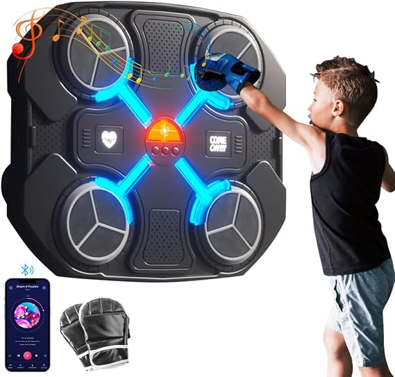 Children's Musical Boxing Machine, Bluetooth Smart Punching Machine with Wall Gloves, Equipment with 3 Speed Levels and USB Charging