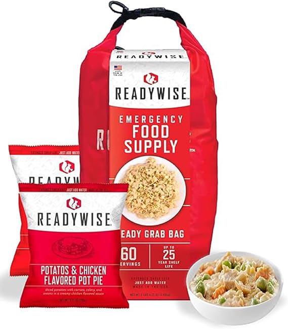 ReadyWise, 60 Servings, Breakfast, Lunch & Dinner, Grab & Go Dry Bag, Freeze-Dried, Up to 25 Year Shelf Life, Emergency Food