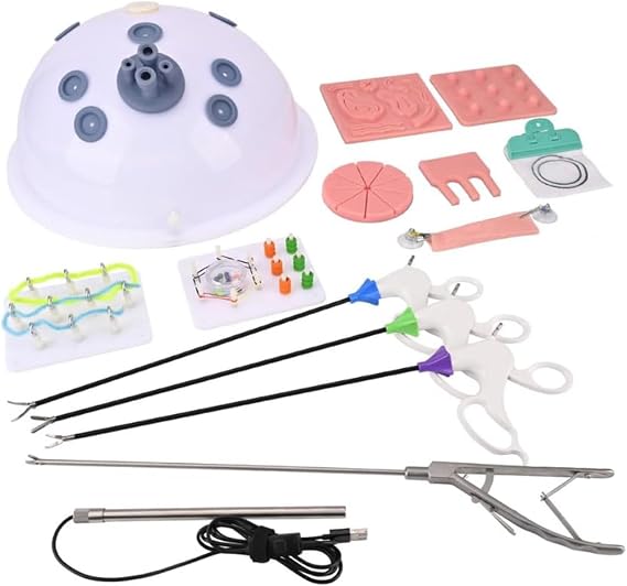 Laparoscopic Trainer Simulator Box with 4 Instruments & 10 Modules for Medical Students & Clinical Skills