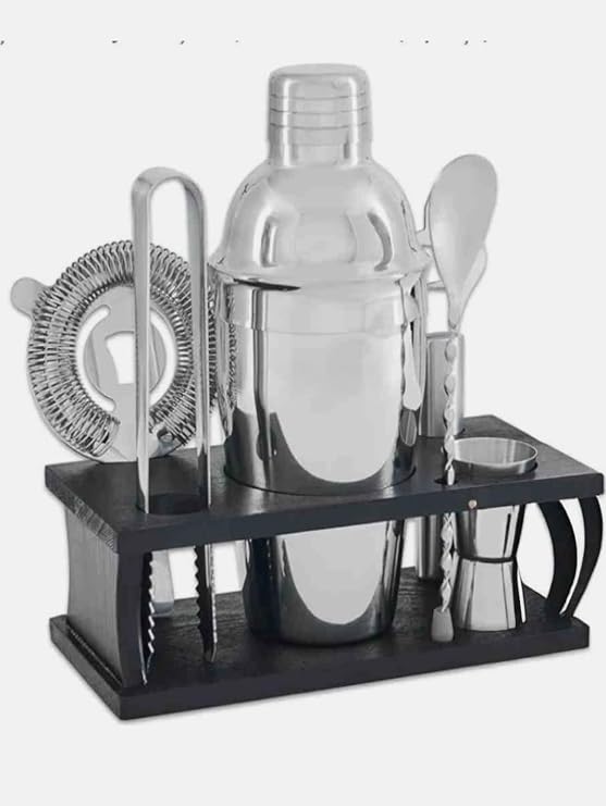 Kokteyl Seti, Paslanmaz Çelik, Shaker ve Aksesuar Seti, ağırlık stand ile, Gümüş