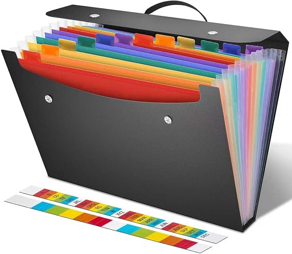 File Organiser Box File Folder,13 Pockets Document Organisers,Concertina Files Expanding Folders for Paperwork A4 Paper Bill Receipt,Accordion Filing Box, Matte Coloured