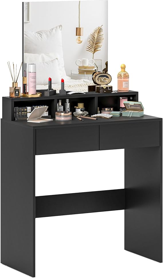 HOMCOM Dressing Table with Mirror, 2 Drawers, Black