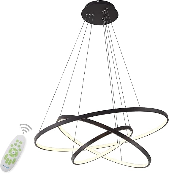 LightInTheBox LED Ring Pendant Light Modern Design Chandelier Ceiling Light Lighting Component for Dining Room 3 Rings Black Colour Dimmable With Remote Control