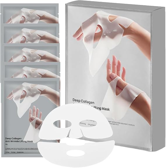 Deep Collagen Face Mask, Bio-Collagen Korean Overnight Hydrogel Mask, Anti Wrinkle Firming Lifting Korean Collagen Films for Improve Skin Elasticity,Firming And Moisturizing 5 Pack