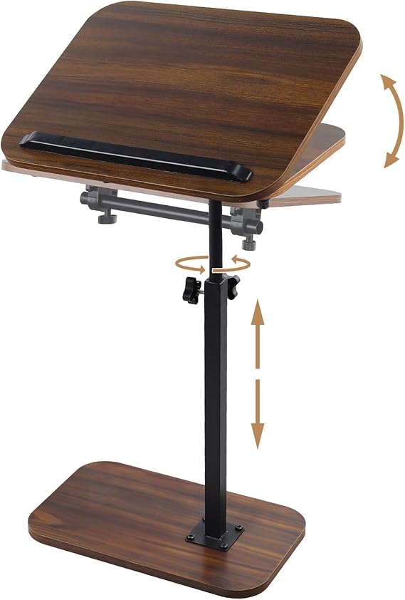 comfoyar Height Adjustable C Shaped Side Table with Slat for Sofa Bed