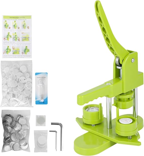 Button Maker Machine, 25mm DIY Pin Badge Maker Custom Badge Press Kit with 100pcs Button Parts+Cutter for Craft Gifts Pin Maker, Green