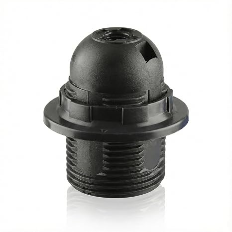 1 PCS E27 Edison Screw Lamp Holder, Black PET Pendant Socket with Shade Ring, Bulb Holder for Ceiling & Table Lamps, DIY Lighting Projects