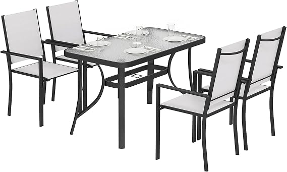 Outsunny 5 Piece Garden Dining Set, Garden Table and Chairs Set, Light Grey