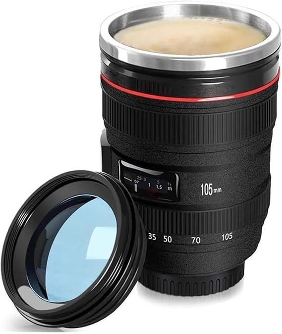 Senon Objektif Kupa Lens Kupa Kahve Ve Çay İçin Termos Kupa Fotoğraf Tutkunları İçin Dekoratif Hediyelik 350 ml (Cam Kapak)
