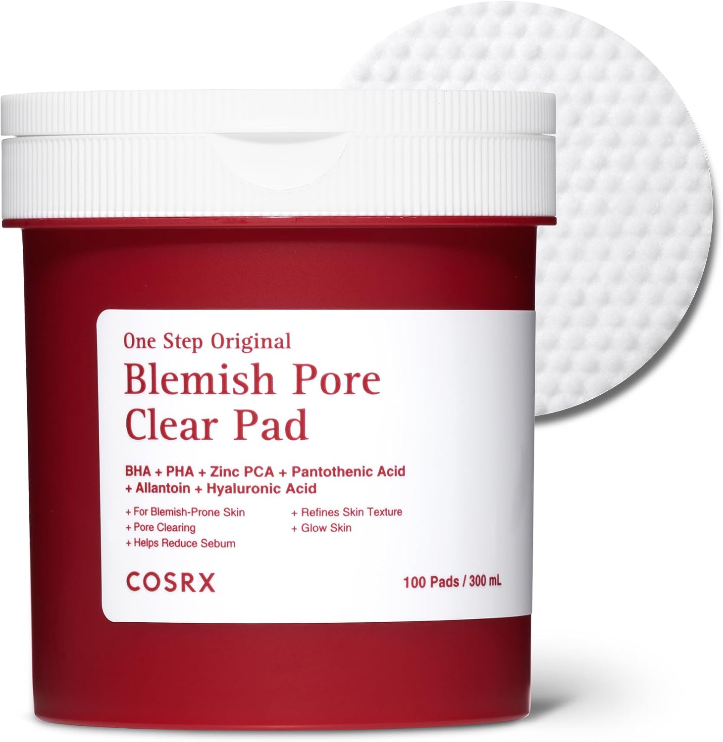 COSRX One Step Original Blemish Pore Clear Pad, 100 Pads, Dual-Sided Exfoliating Toner Pads with BHA, PHA, Zinc PCA & Hyaluronic Acid for Smoother, Clearer-Looking Skin, Korean Skincare