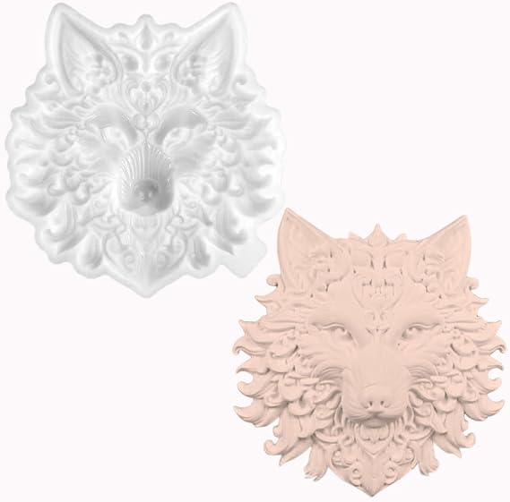 オオカミの頭 樹脂型 3d 動物 シリコーン型 オオカミエポキシ樹脂型 壁掛け 樹脂型 オオカミの頭 シリコン型 樹脂鋳造 Diy アートクラフト 壁 ドア 装飾 ホワイト