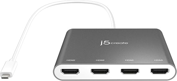 j5create USB-C to 4 Port HDMI Adapter Hub- Multi Monitor Splitter