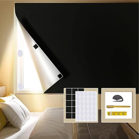 Portable Travel Blackout Curtains for Baby, No Hole Punching/Customized Upgraded Hook and Loop/Strong Sticky and Long Lasting, Black, 47"*57", 1 Pack, Can be Cut in Any Shape and Size