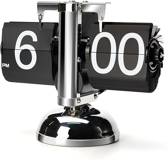 Retro Flip Down Desk Clock, Vintage Digital Flip Desk Clock with Stainless Steel Base and Large Number Display Mechanical Auto Flip Clock Desk Clock for Home Livingroom Study (Black)