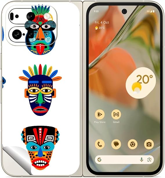 Pixel 9 Pro Fold 用 スキンシール 全面 背面 側面 傷防止 着せ替え デコ ステッカー 同柄2枚入り 民族 模様