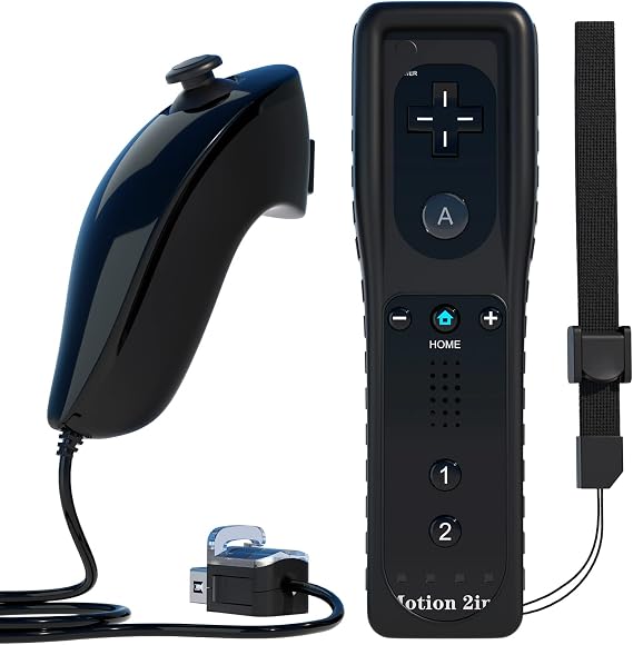 TechKen Remote Controller for Wii, Built-in 2 in 1 Motion Plus with Silicon Case and Nunchuck (Black)