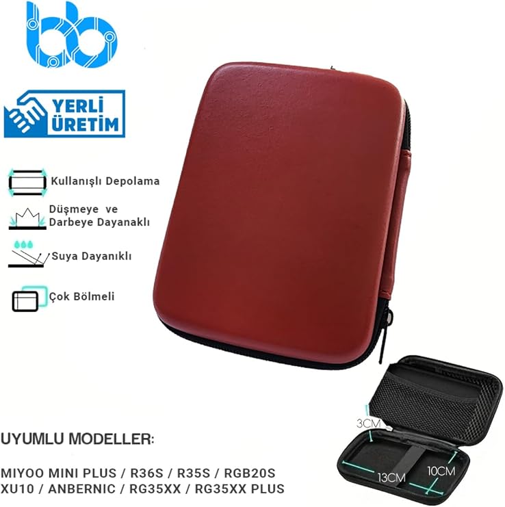 İMEXTECH Miyoo Mini Plus, R36S, R35S, RGB20S, XU10, Anbernic, RG35XX İle Uyumlu Dayanıklı, Kaymaz, Su Geçirmez Koruma Çantası, Kırmızı BBCASE002RED