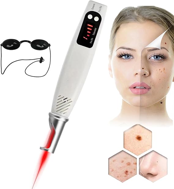 Picosecond Laser Pen Light Therapy Tattoo Removal Machine Blue/Red Light Pigment Tattoo Scar Mole Freckle Removal Dark Spot Remover, Skin Tags Remover Pen with Glasses,Red