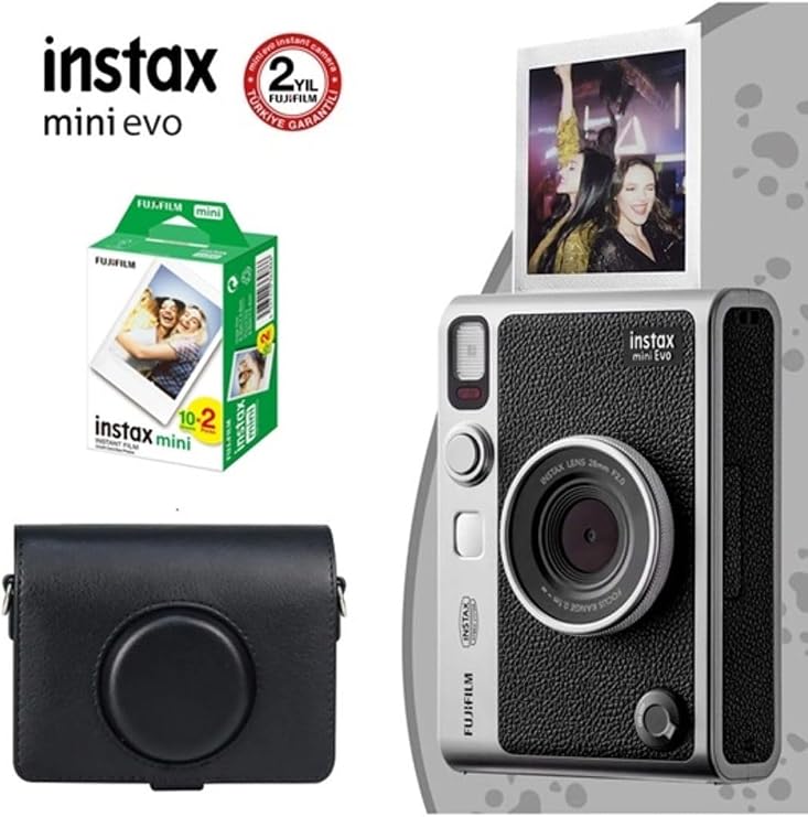 Fujifilm Instax Mini Evo Siyah Fotoğraf Makinesi Çantalı 20'Li Film Hediye Seti 1