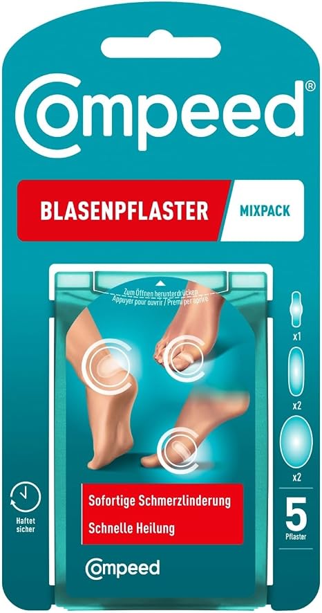 Compeed Blasenpflaster Mixpack – Hydrokolloid-Pflaster in verschiedenen Größen – gegen Blasen an Fersen Zehen und für kleine Blasen 5 Pflaster