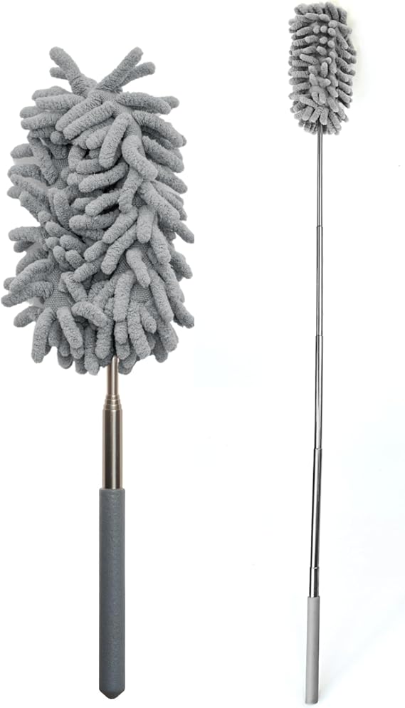 Lizzy Extendable Microfibre Duster Telescopic Dusting Brush Extends to 74cm Washable Bendable Cleaning Duster for Ceiling Fans Blinds Cobwebs Furniture Cars and Home Cleaning