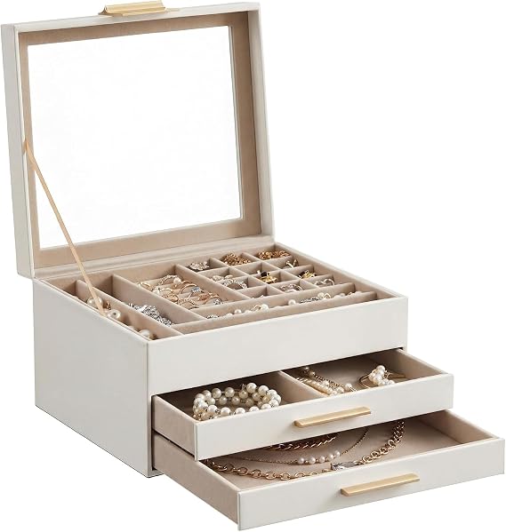 SONGMICS 3-Layer Jewellery Box ， Storage Organiser with 2 Drawers