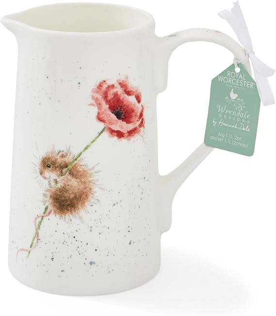 Royal Worcester x Wrendale Designs Jug - Fine Bone China, Suitable for Serving Juice, Tea, or Water, Dishwasher & Microwave Safe, Featuring Floral Design Artwork by Hannah Dale