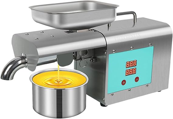 1000W/1250W Stainless Steel Fully Automatic Oil Press Machine 220V Electric Cold/Hot Kitchen Oil Press Machine Intelligent Control Suitable for Sesame, Vegetable Seeds, Soy