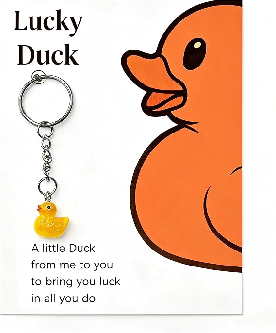 Duck Keychain - Cute Orange Duckling Good Luck Charm & Gift for Friends, Coworkers, BirthdaSuccess Token for All You Do.