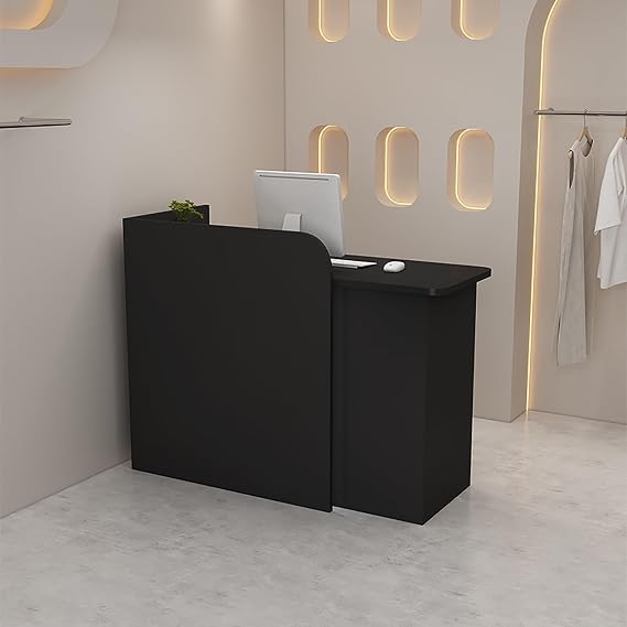 Front Desk Reception Counter Modern Reception Counter Desk with Lockable Drawers Company Counter Front Desk with Counter for Supermarket Hotel Clothing Store Milk Tea Shop.(Black,80x50x100cm)