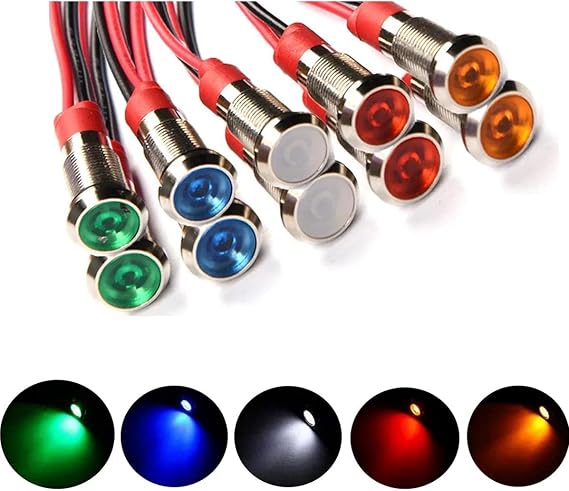 Gebildet 10pcs Waterproof Indicator Light Pilot Light Signal Indicator 6mm AC/DC 12-24V LED 5 Colors